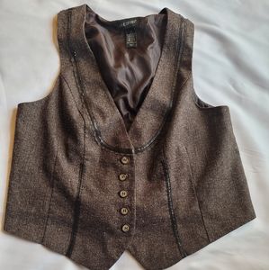 Brown Button Down Vest w/ Pleat In Back Women's 18 Lane Bryant